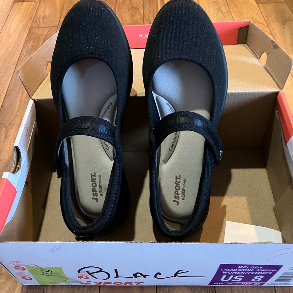 JSPORT Women's Black Mary Jane Flats